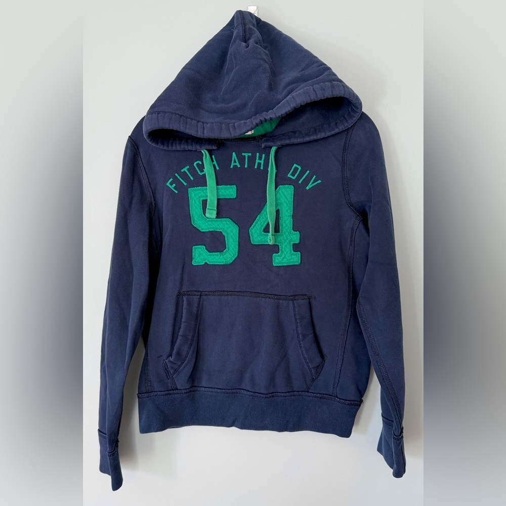 Vintage Y2K Abercrombie Varsity Hoodie Navy Blue Green Logo Sweatshirt Sz Small